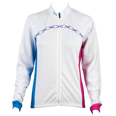 Damska koszulka rowerowa z długim rękawem Eigo Ribbon w kolorze białym / cyjanowym / magenta