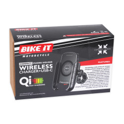 Bike It Compact motocyklový držák na mobilní telefon s bezdrátovým nabíjením + USB-C